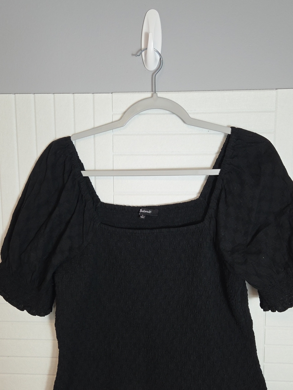 Madewell Black Smocked Ruffle Trim Peasant Top Size L - Picture 2 of 8